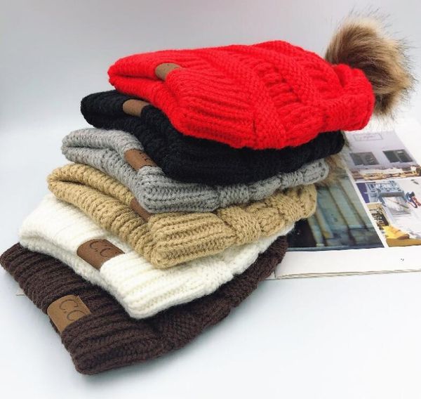 

new year's gift 10 designs party favor cc winter warm hat women soft stretch cable knitted pom beanie girl ski christmas