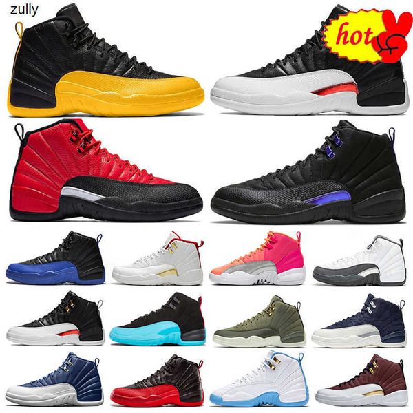 

new style 12 12s xii men basketball shoes flu game indigo dark concor fiba gym red winterized taxi mens trainers outdoor sports sneakers, Black