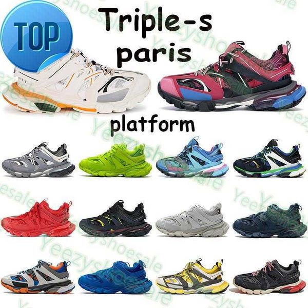

casual shoes trainer sneakers mens trainers runner blue grey white orange yellow lime navy platform triple s paris 3 .0 men women, Black