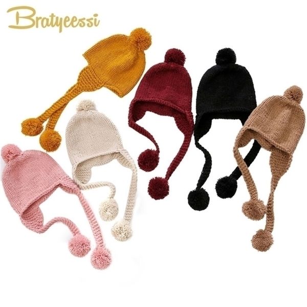 

caps hats beanieskull winter baby hat pompom cotton knitted for girls boys infant bonnet kids accessories 6 colors 221107, Yellow