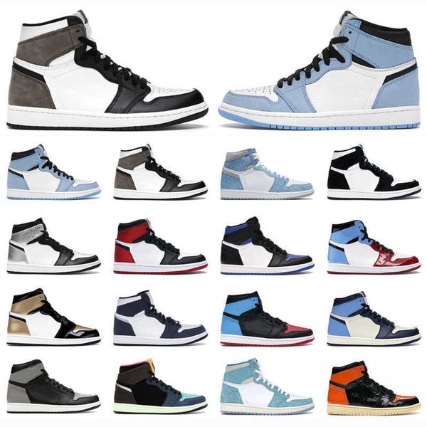 

retro outdoor shoes 1s high og 1 volt gold chicago obsidian bred dark mocha fearless rust pink quartz jumpman mens women trainers sneakers, Black