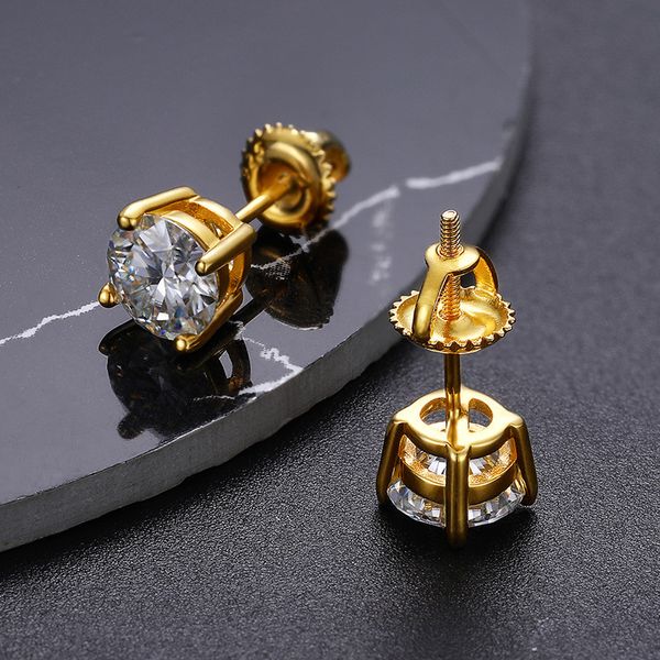 

3mm-8mm bling moissanite stone 925 sterling silver round earrings studs for men women nice gift, Golden;silver