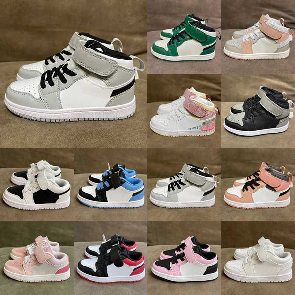 

kids 1 basketball shoes 1s mid dark mocha trainers edge glow volt gold bule high light smoke grey candy multicolor small magic buckle big, Black