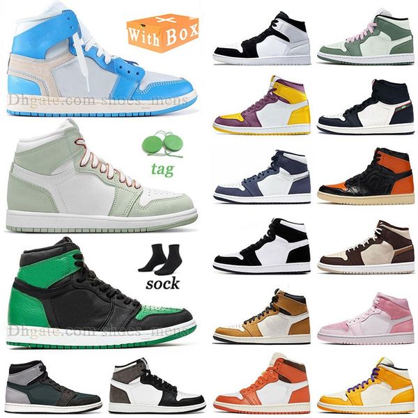 

jumpman 1 1s with box basketball shoes j1 pine green seafoam university blue denim starfish cream dark moch chocolate dutch greens j1s