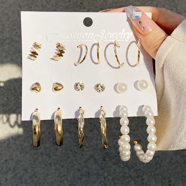 

metal twist charm letter c ear ring 9 piece set creative temperament simple pearl earring fried dough twist, Golden