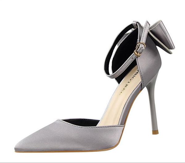 

new high heels silk women's pumps fashion bowknot women shoes pointed toe stiletto shoes heels spring women sandals 10cm, Black