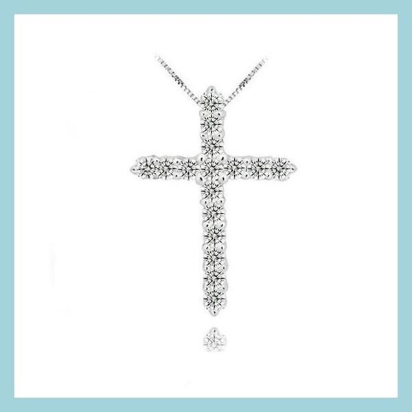 

pendant necklaces 925 sier cross pendant necklace sterling with luxury austria crystal 3 layer platinum plated necklaces drop delive dhur7, Silver