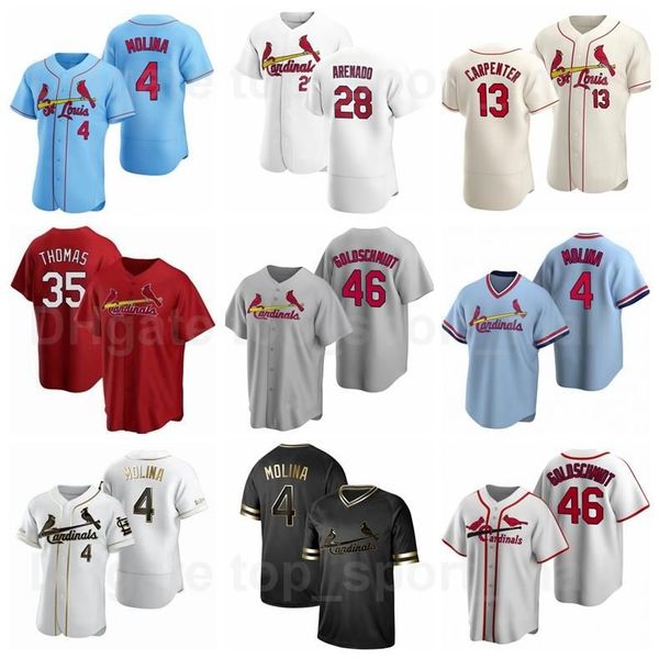 

custom college wear baseball 4 yadier molina jersey 28 nolan arenado 46 paul goldschmidt 13 matt carpenter 35 lane thomas blue red white bla, Black