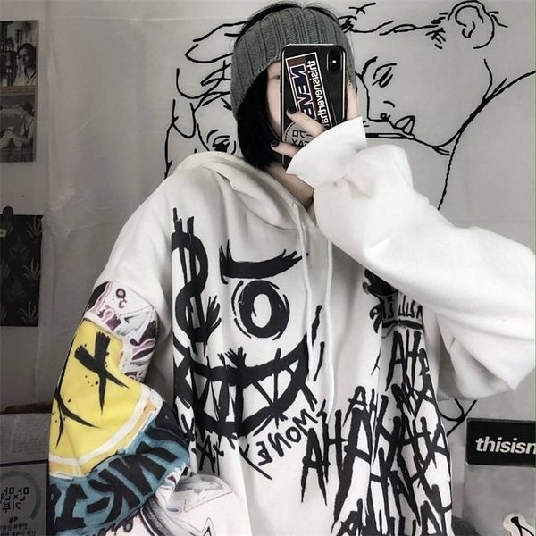 

women's hoodies sweatshirts gothic japan cartoon printed autumn women hip hop funny oversized hooded sweatshirt female streetwear punk, Black