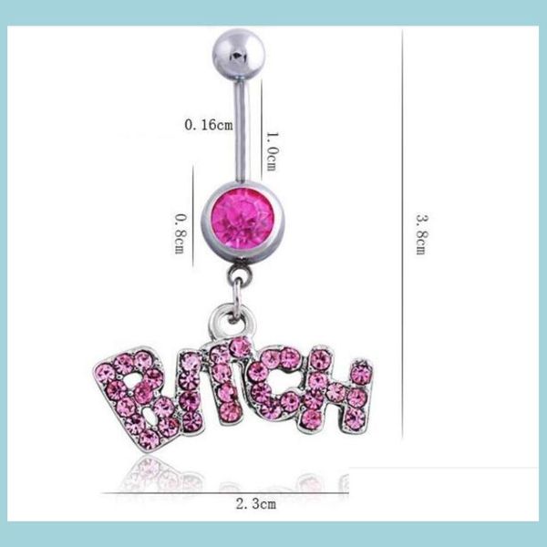 

navel bell button rings sier/pink crystal body piercing surgical button belly ring jewelry navel bar wholesale ship drop deliv dhaht, Silver