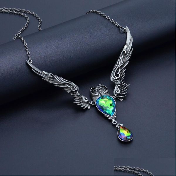 

pendant necklaces animal owl necklace women big crystal pendant necklaces metal alloy sier color long chain statement drop de dhdof, Silver