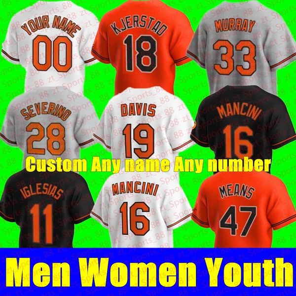 

custom new men women youth trey mancini jersey 19 chris davis eddie murray dj stewart 8 cal ripken jr. 2 freddy galvis hanser alberto oriole, Black