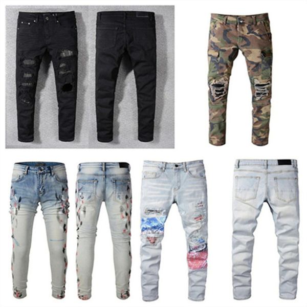 

men designer jeans distressed jeans ripped biker jean slim fit casual hip hop zipper trousers for male stretch trouser spring and autumn fas, Blue