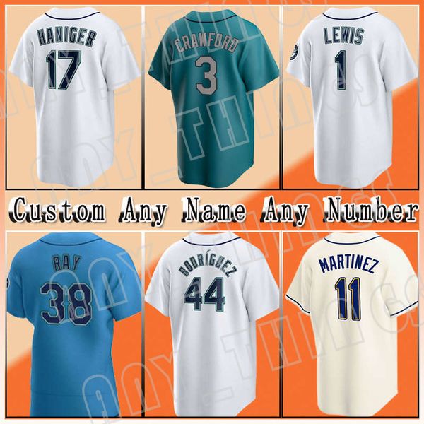 

17 mitch haniger baseball 28 eugenio suarez jerseys 1 kyle lewis retro 24 ken griffey jr 11 edgar martinez 44 alberto rodriguez 75 andres mu, Blue;black