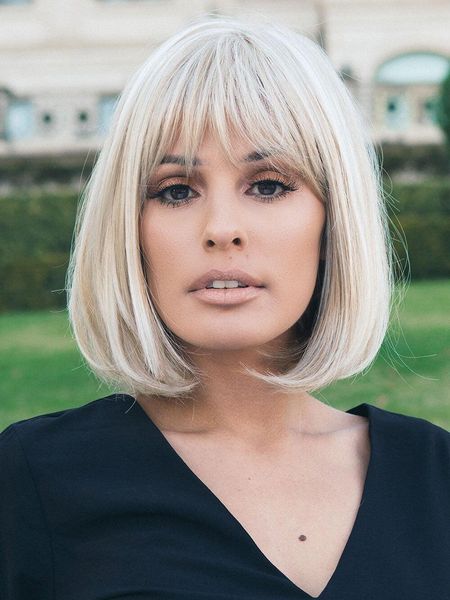 

women's short blond mixed hair wigs natural straight bob synthetic hair wig, Black
