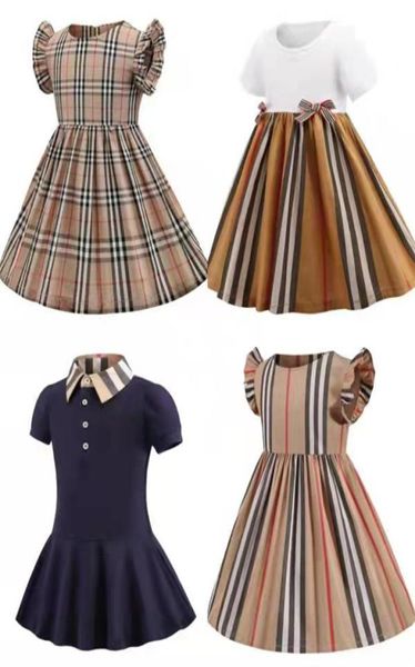 

baby girls dress kids lapel college short sleeve pleated shirt skirt children casual clothing kids clothes8400965, Red;yellow