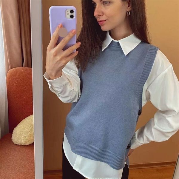 

women's vests gigogou sweater vest women solid o neck button simple classic elegant office ladies ulzzang chic casual knit pullover 221, Black;white