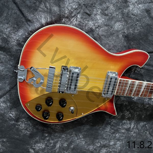 

6 string electric guitar ricken 660 rosewood fretboard neck through body 'r' tailpiece cherry burst gloss finish