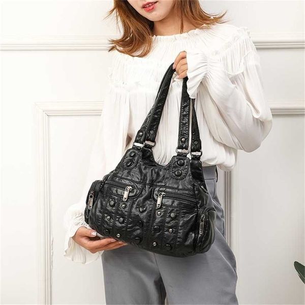 

bags women's bag new hand soft leather texture double-layer high-capacity real washed diagonal sling one shoulder women purse