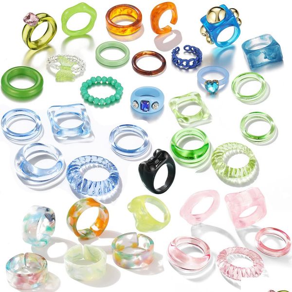 

band rings band rings resin plastic acrylic for women teen girls chunky aesthetic trendy colorf cute stackable jewelry bk statement otfso, Silver