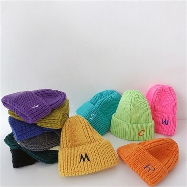 

caps hats beanieskull autumn winter kids boys girls knitted soft thickening warm letter pattern casual children 221107, Yellow