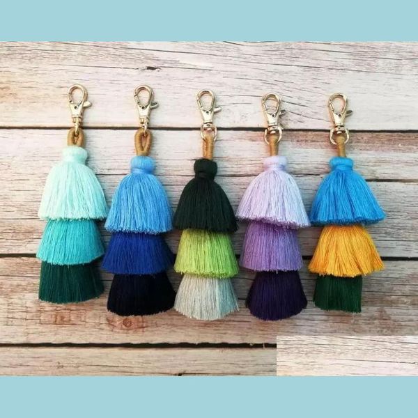

key rings handmade colorf boho pom tassel bag charm key chains fashion jewerly keychains ring 10 colors drop delivery jewelry dh96j, Slivery;golden