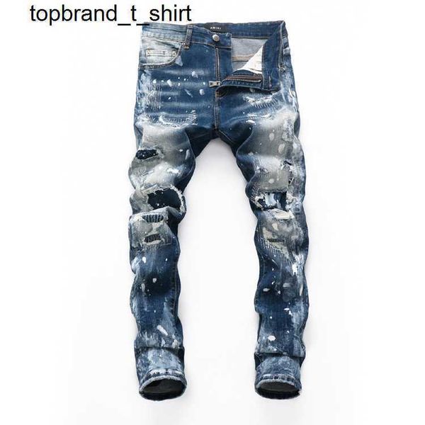 

men's hoodies designer sweatshirts men's wear winter male amirs blue complex wash paint point patch jeans pants, Black