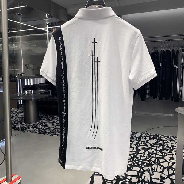 

casual sanskrit slim alphabet embroidery versatile polo shirt for men, White;black
