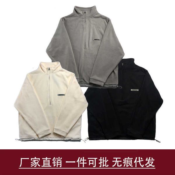 

men's hoody fashion fog designer esenti version feather fleece high collar half zipper double thread plush sweater sweatshirt oversize, Black