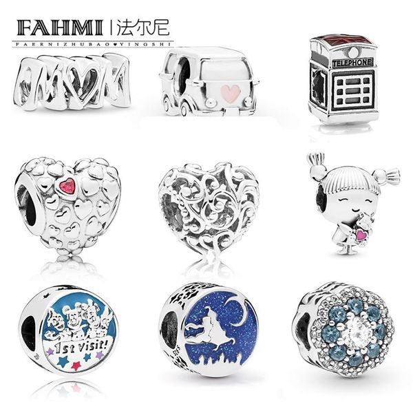 

fahmi 100% 925 sterling silver new 11telephone booth camper van mum script 1st visit friends magic carpet ride blue flower diy je260k, Black