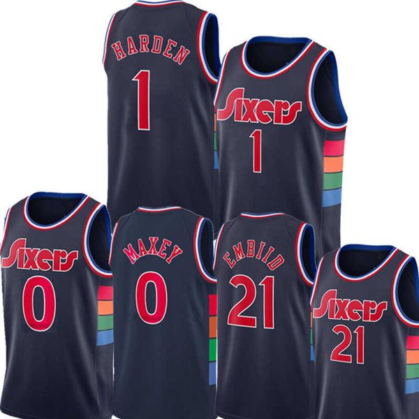 

2022 joel 21 embiid jerseys jame 1 s harden tyrese 0 maxey city basketball jersey allen 3 iverson shirt, Black;red