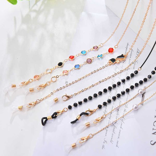 

small fresh and simple crystal eyewear chain creative geometric neck pendant titanium steel stainless steel rope chain accessories