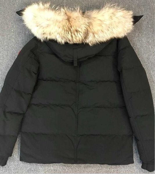 

designer luxury goosie down jacket fur ruff men cg winter fit warm canadas men white goosing coat exterior pockets zipper stretch rib cuff t, Black
