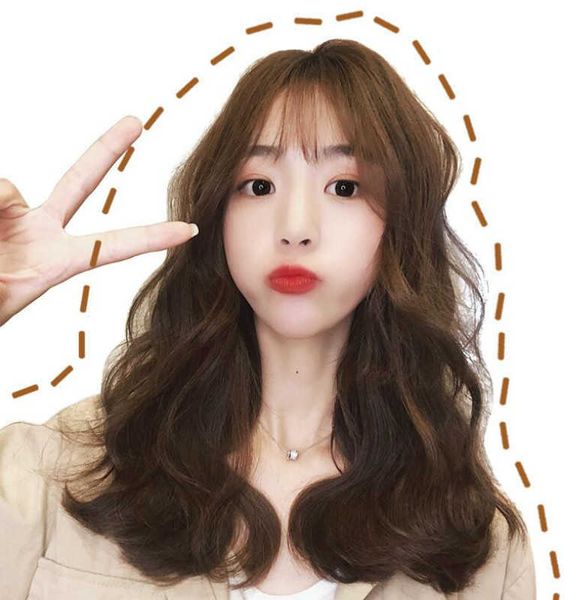 

hair lace wigs wig medium long net red clavicular wave curly hair chemical fiber headgear women's live broadcast with goods, Black