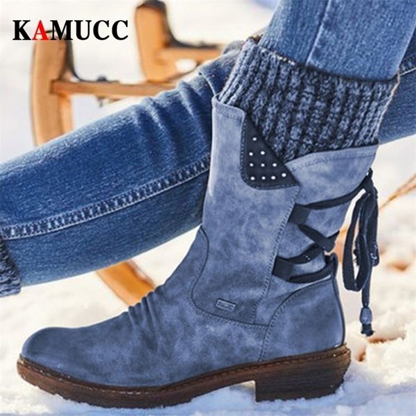 

boots women winter mid-calf flock shoes ladies fashion snow thigh high suede warm botas zapatos de mujer 221109, Black