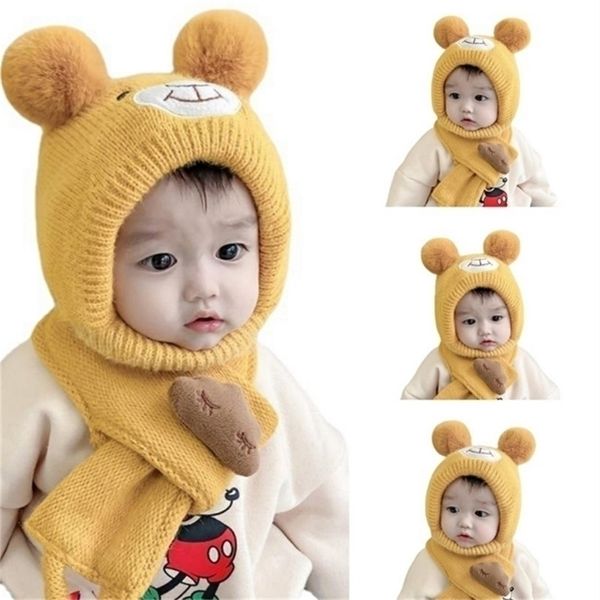 

caps hats beanieskull boys and girls baby hat autumn winter cute super children scarf plus velvet ear protection bell 221107, Yellow
