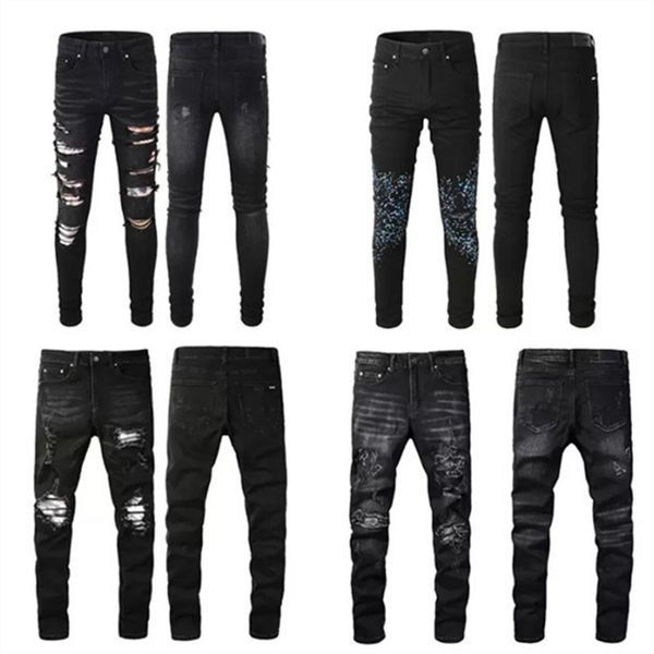 

mens black jeans designer jeans pants for women distressed ripped biker slim fit motorcycle street trousers zipper blue hole pencil stripe f