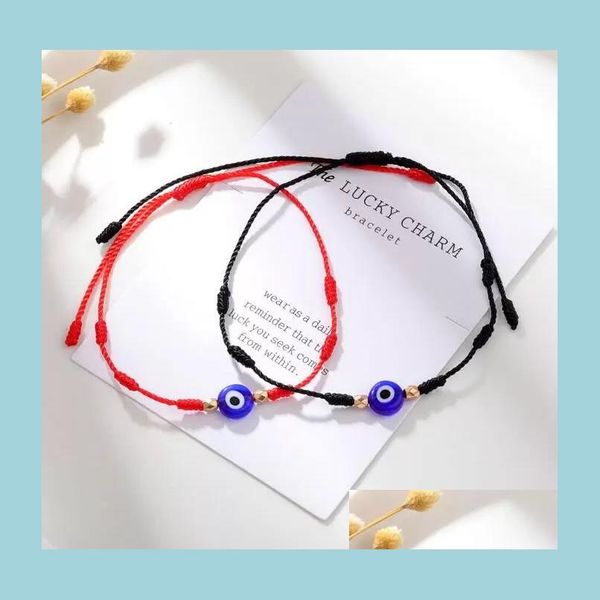 

charm bracelets turkish lucky evil blue eye bracelets handmade braided red black rope 7 knots bracelet friendship jewelry with card dh0cu, Golden;silver