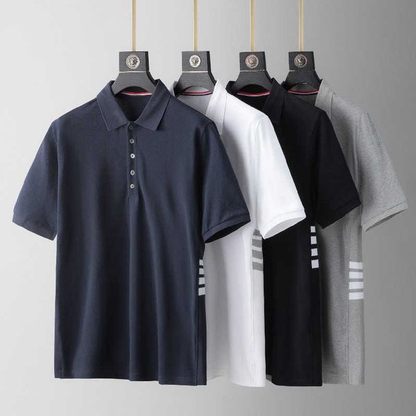 

summer t shirt thoms brownns mens womens designers t-shirts new tb waist stripe four bar men's and women's polo collar casual shor, White;black