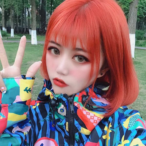 

hair lace wigs wig female color short air bangs bobo straight hair chemical fiber headgear, Black