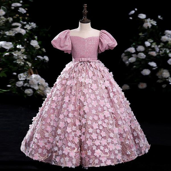 

2023 crystal flower girls dress pageant dresses pink ball gown beaded toddler infant clothes little kids birthday gowns, White;blue