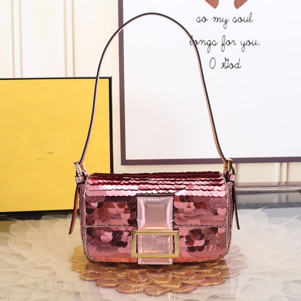 

sequinned mini baguette bag embroidery sequins handbag flap purse bling axillaty shoulder bags genuine leather clutch fashion letter clasp d