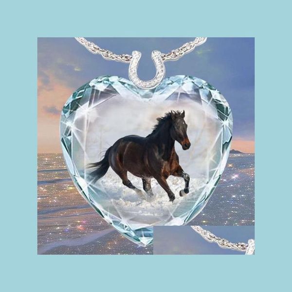 

pendant necklaces love heart crystal necklace for women cute peach clavicle chain female charm jewelry gift horse necklaces drop del dh7jm, Silver