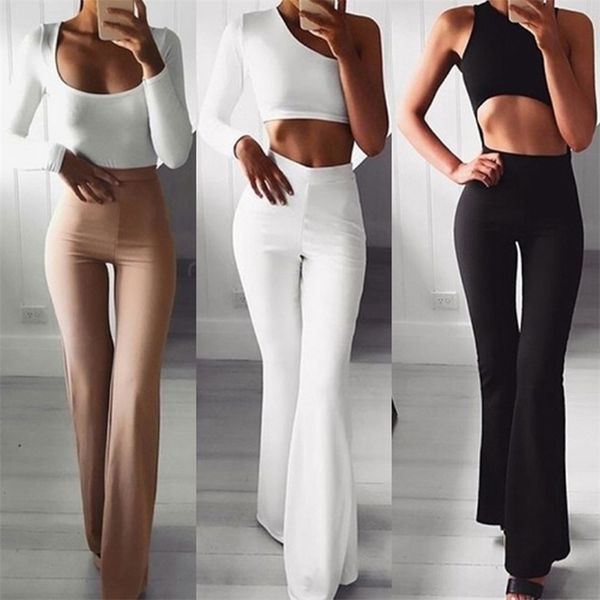 

women's pants capris summer autumn solid elegant female lady palazzo flared wide killer legs high waist ol ladies career long trousers, Black;white