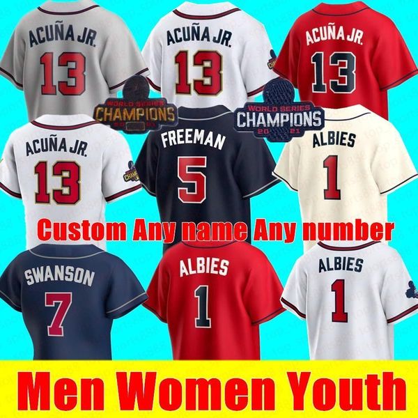 

custom college wear 2022 world series champion baseball jerseys ronald acuna jr. atlanta marcell ozuna freddie an dansby swanson brave, Black