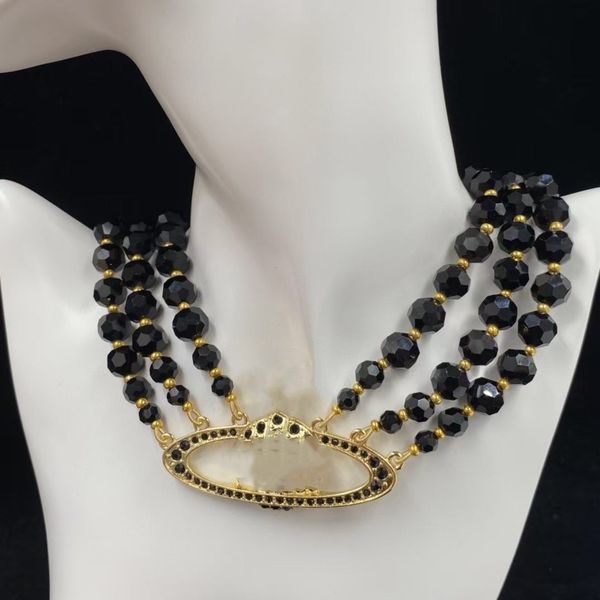 

full of diamond pendant necklace three layers of black crystal pearl personality short choker for women, Silver