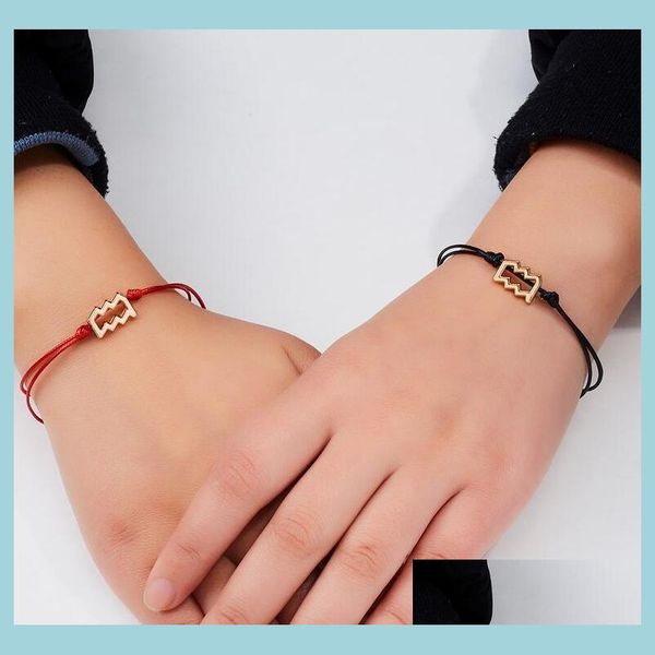 

charm bracelets 12 zodiac bracelets with card constellation horoscope charm red black rope chains bangle for women men birth day gif dhog8, Golden;silver