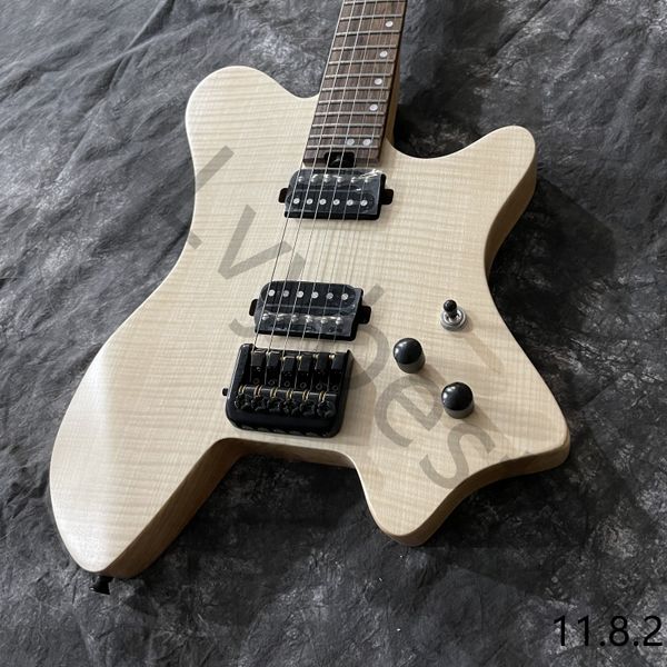 

headless electric guitar 6 strings traveler or 24 fret guitar ash body with flamed maple veneer roasted