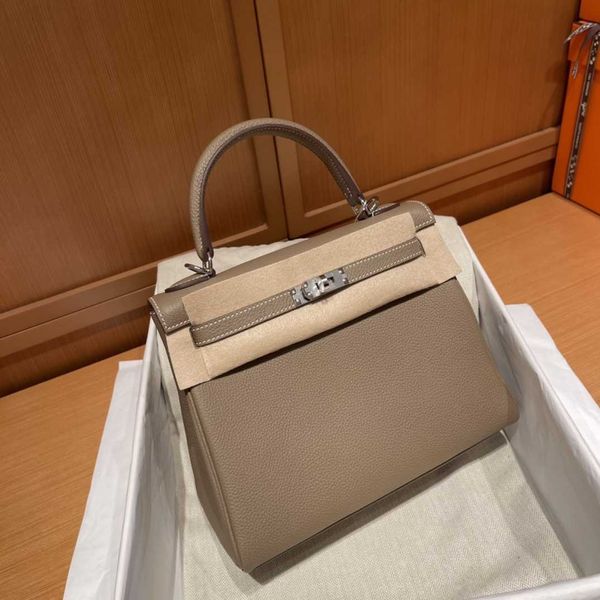

h bag low price leather h ermese fashion bags handmade wax thread sewing luxury 25 elephant grey silver buckle genuine leather women