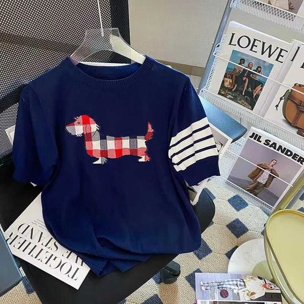 

summer t shirt thoms brownns mens womens designers t-shirts spring and new tb jacquard blue round neck knitted short sleeve thin casual loos, White;black